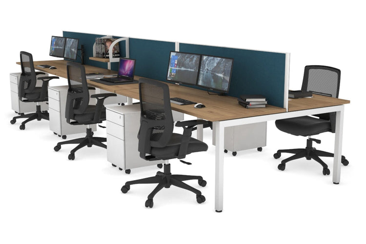 Quadro Square Leg 6 Person Office Workstations [1600L x 700W] Jasonl white leg salvage oak deep blue (500H x 1200W)
