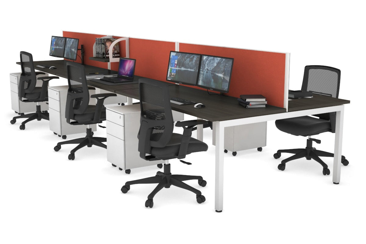 Quadro Square Leg 6 Person Office Workstations [1600L x 700W] Jasonl white leg dark oak orange squash (500H x 1200W)