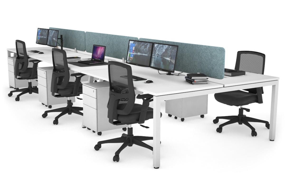 Quadro Square Leg 6 Person Office Workstations [1600L x 800W with Cable Scallop] Jasonl white leg white blue echo panel (400H x 1600W)