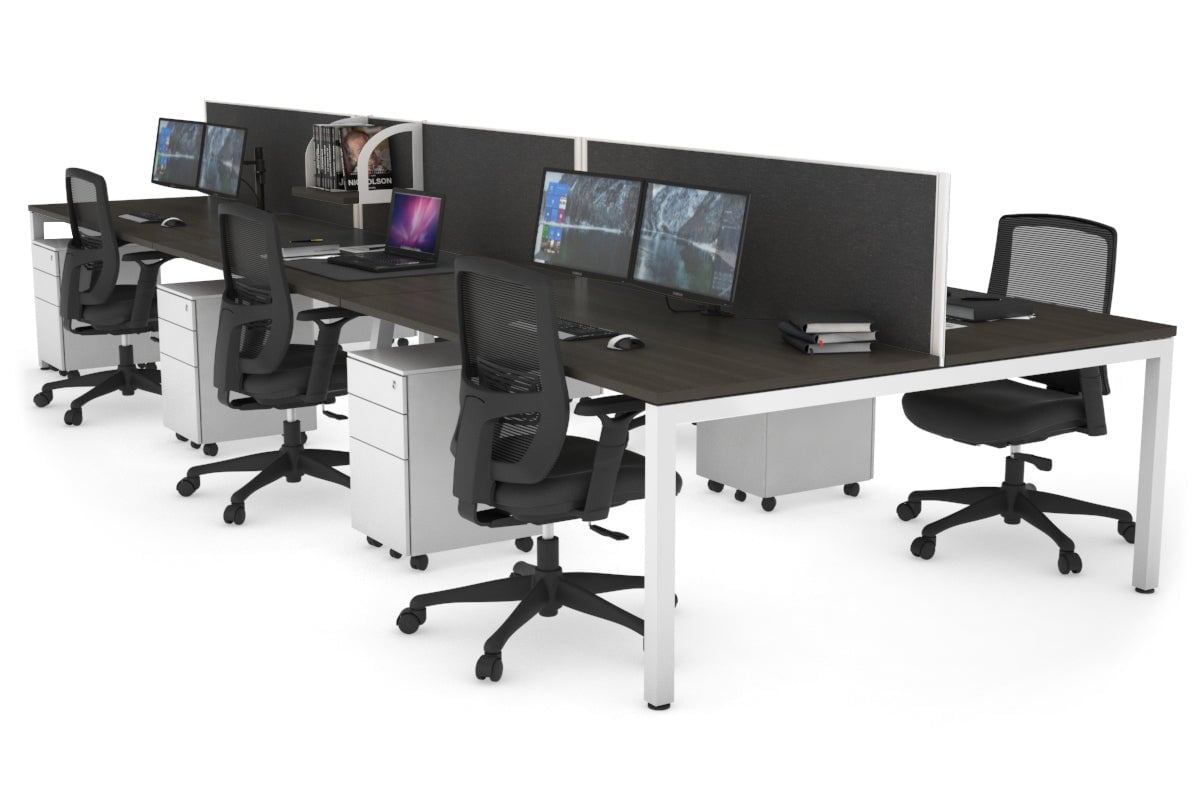 Quadro Square Leg 6 Person Office Workstations [1600L x 800W with Cable Scallop] Jasonl white leg dark oak moody charcoal (500H x 1200W)