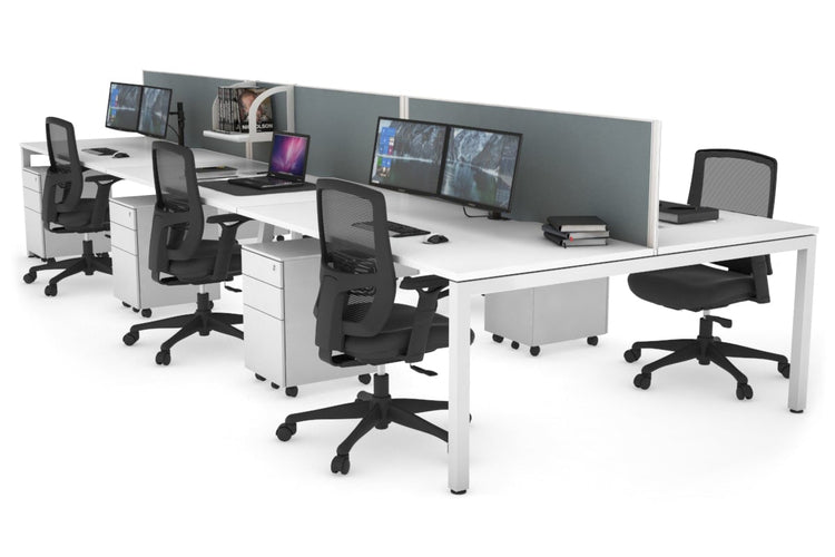 Quadro Square Leg 6 Person Office Workstations [1600L x 800W with Cable Scallop] Jasonl white leg white cool grey (500H x 1200W)