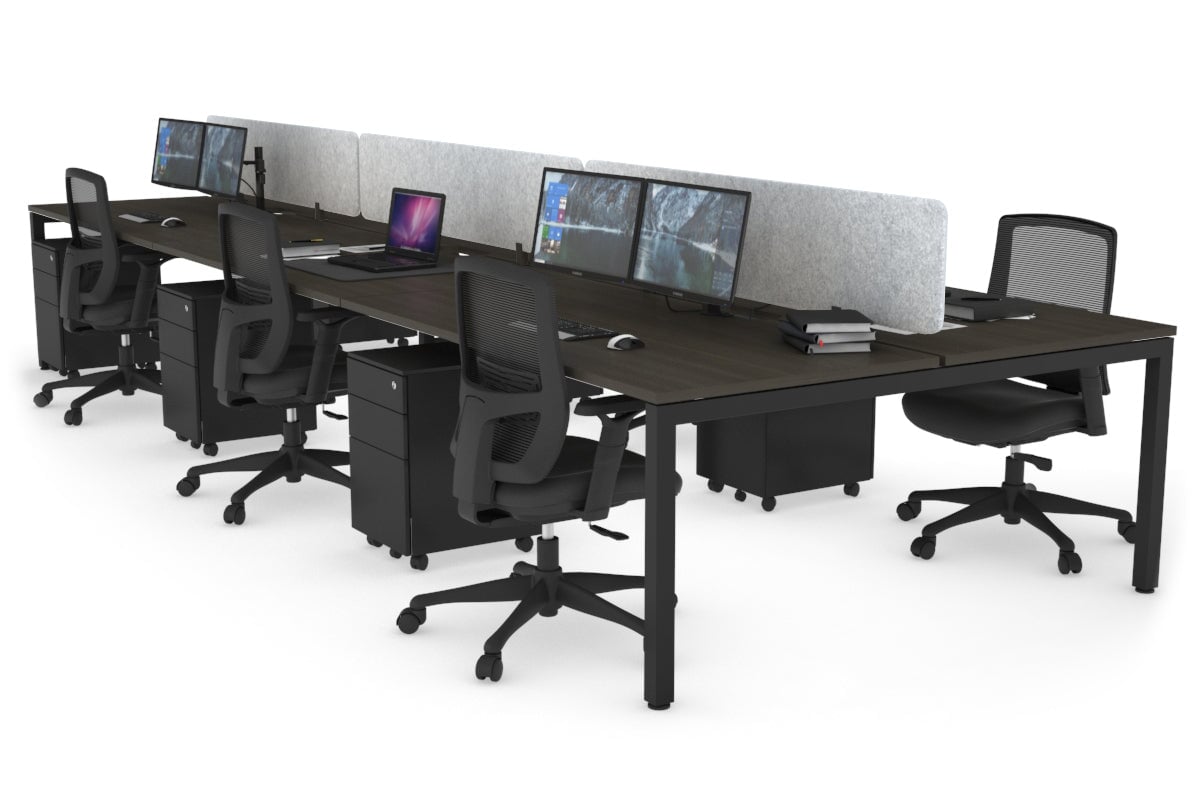 Quadro Square Leg 6 Person Office Workstations [1600L x 800W with Cable Scallop] Jasonl black leg dark oak light grey echo panel (400H x 1600W)