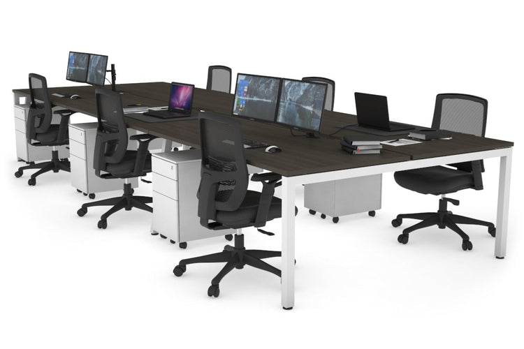 Quadro Square Leg 6 Person Office Workstations [1600L x 800W with Cable Scallop] Jasonl white leg dark oak none