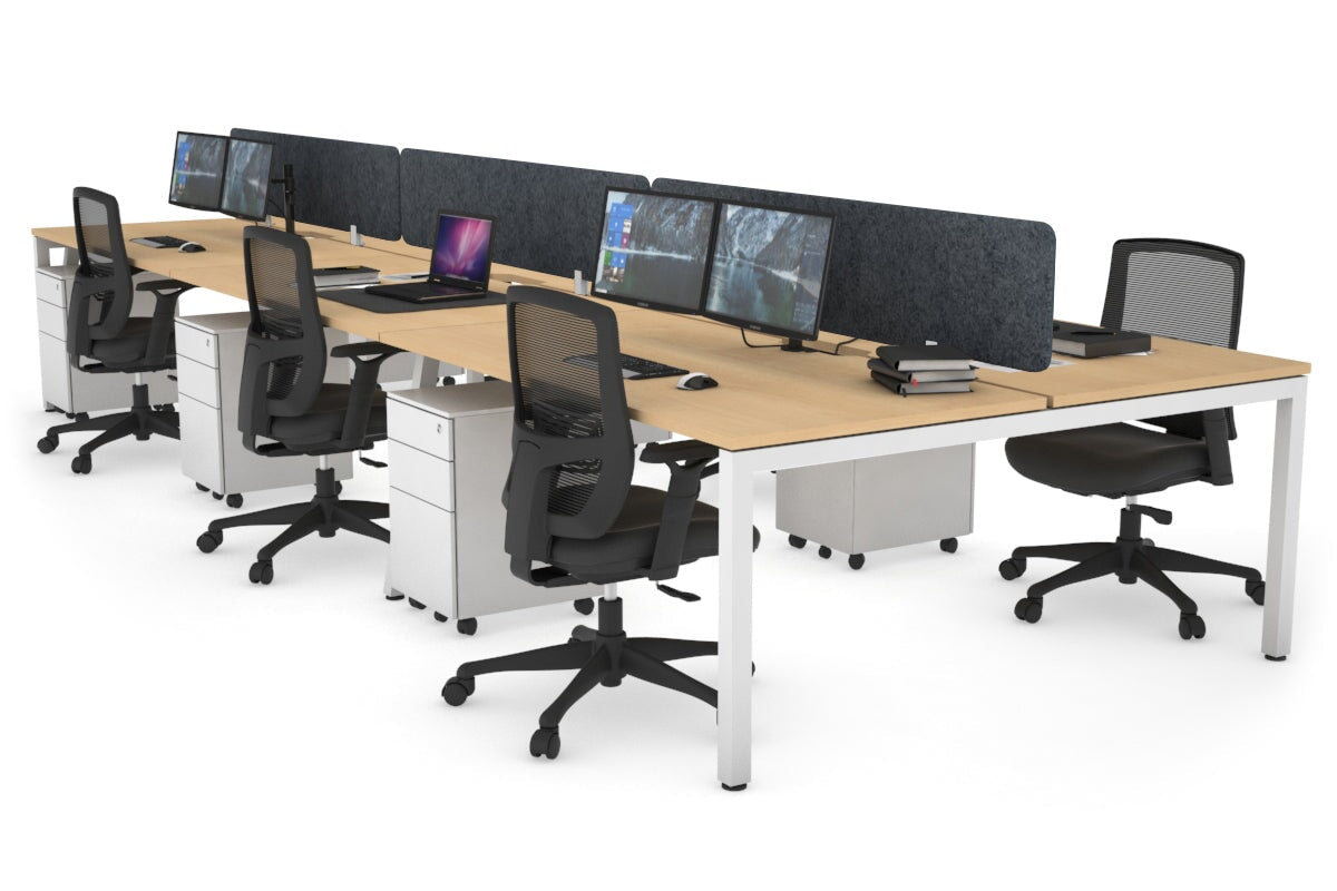 Quadro Square Leg 6 Person Office Workstations [1600L x 800W with Cable Scallop] Jasonl white leg maple dark grey echo panel (400H x 1600W)