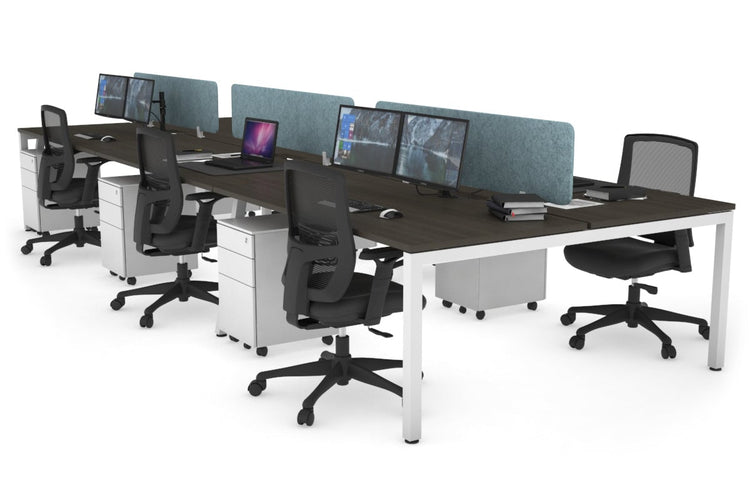 Quadro Square Leg 6 Person Office Workstations [1800L x 800W with Cable Scallop] Jasonl white leg dark oak blue echo panel (400H x 1600W)