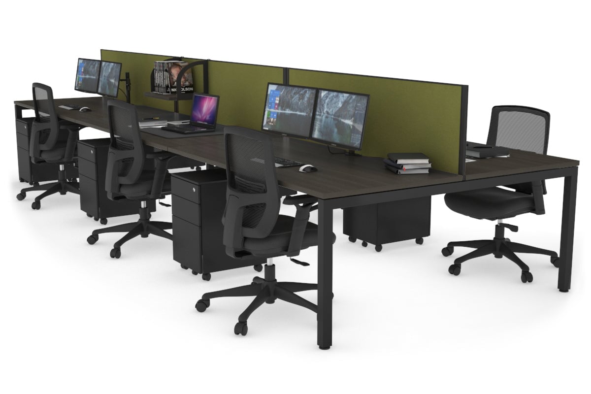 Quadro Square Leg 6 Person Office Workstations [1800L x 800W with Cable Scallop] Jasonl black leg dark oak green moss (500H x 1200W)
