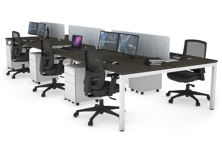 Quadro Square Leg 6 Person Office Workstations [1800L x 800W with Cable Scallop] Jasonl white leg dark oak light grey echo panel (400H x 1600W)