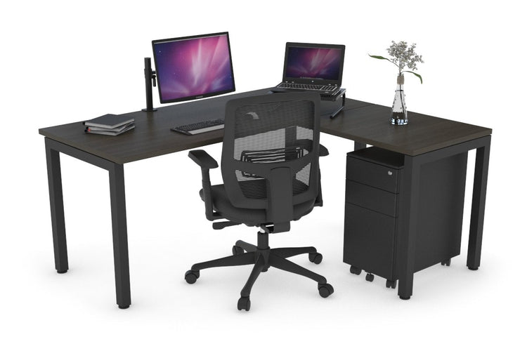 Quadro Square Leg - L Shaped Corner Office Desk [1400L x 1450W] Jasonl black leg dark oak none