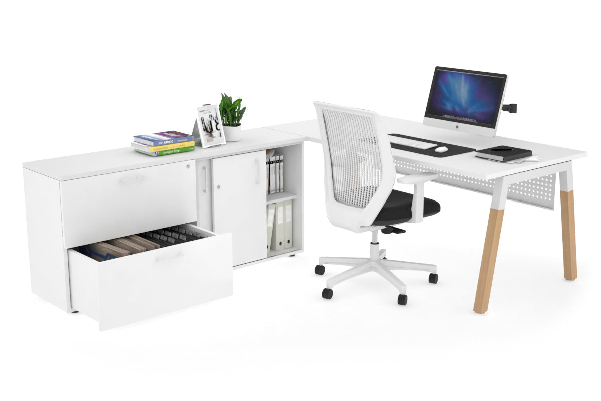 Quadro Wood Executive Setting - White Frame [1600L x 700W] Jasonl white white modesty 2 drawer lateral sliding door credenza