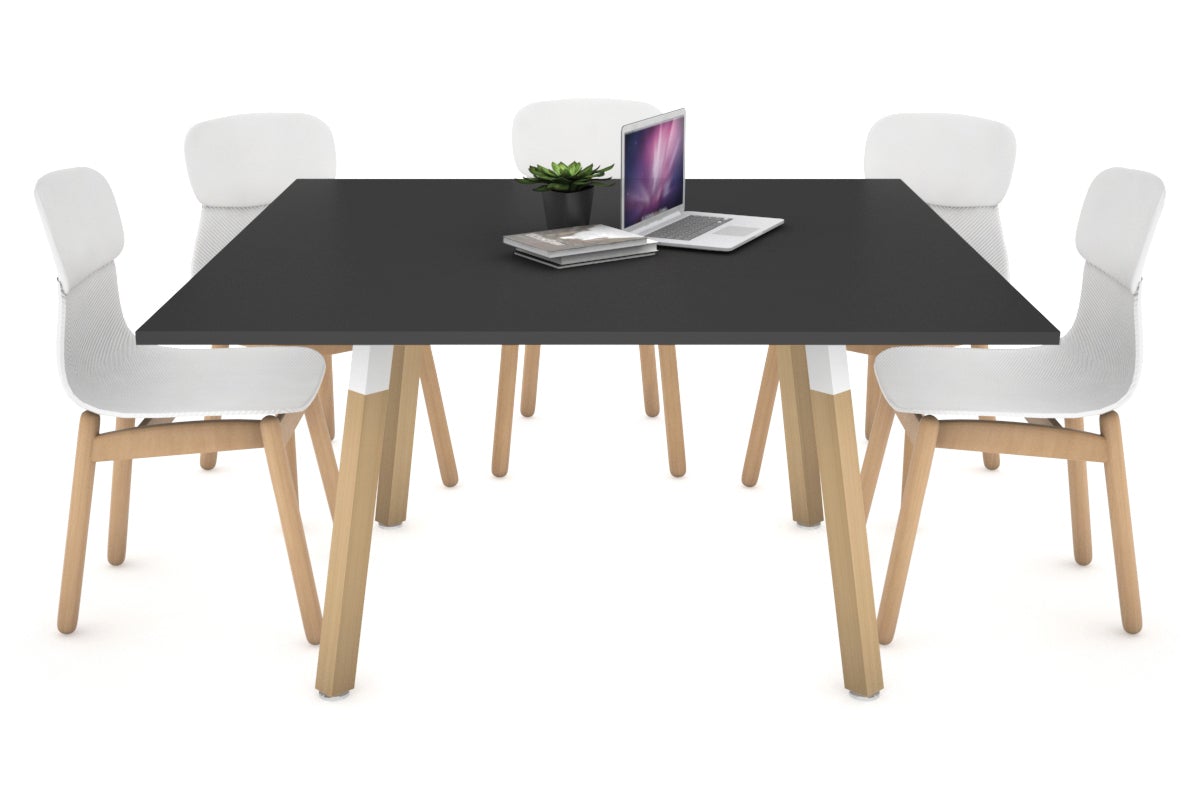 Quadro Wood Single Leg Square Table [1200L x 1200W] Jasonl white bracket black 