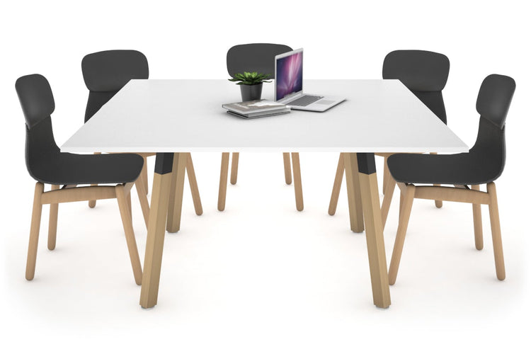 Quadro Wood Single Leg Square Table [1200L x 1200W] Jasonl black bracket white 