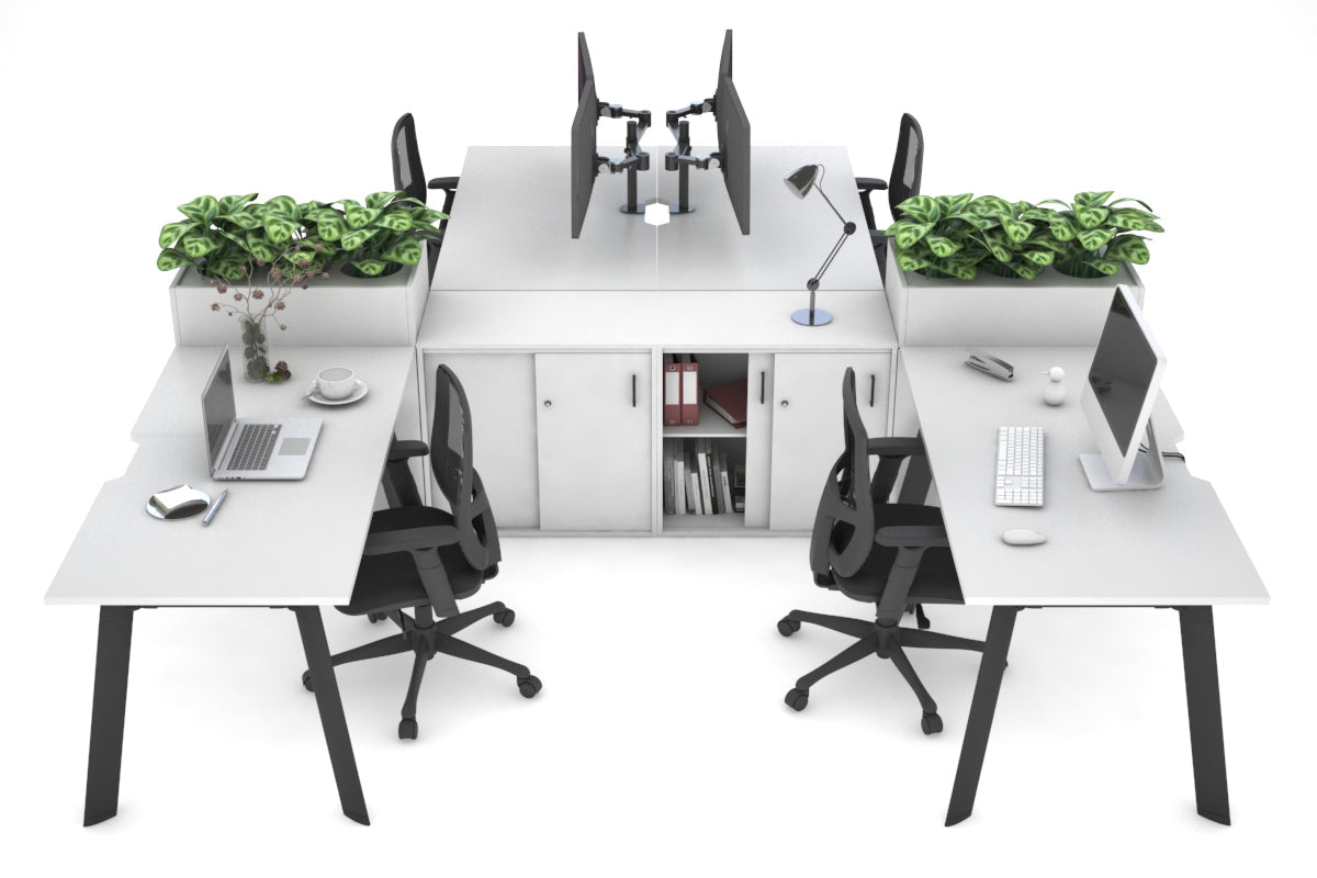 Switch 4 Person Workstations with Uniform Spine [4 x (1600L x 800W) with Cable Scallop] Jasonl black leg white/white planter 