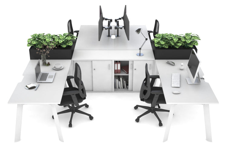 Switch 4 Person Workstations with Uniform Spine [4 x (1600L x 800W) with Cable Scallop] Jasonl white leg white/black planter 