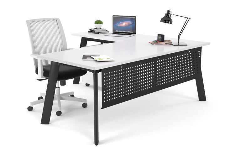 Switch Executive Corner Desk [1600L x 1700W] Jasonl black leg white modesty panel