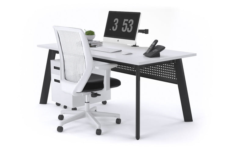 Switch Executive Desk [1400L x 800W with Cable Scallop] Jasonl black leg white modesty panel