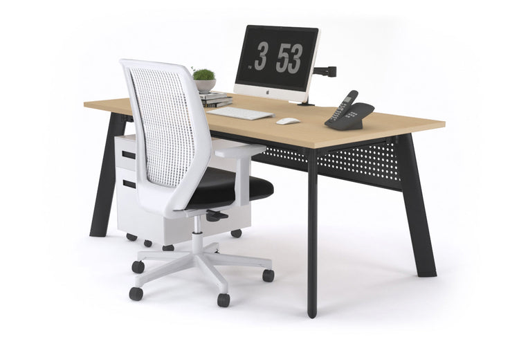 Switch Executive Desk [1400L x 800W with Cable Scallop] Jasonl black leg maple modesty panel