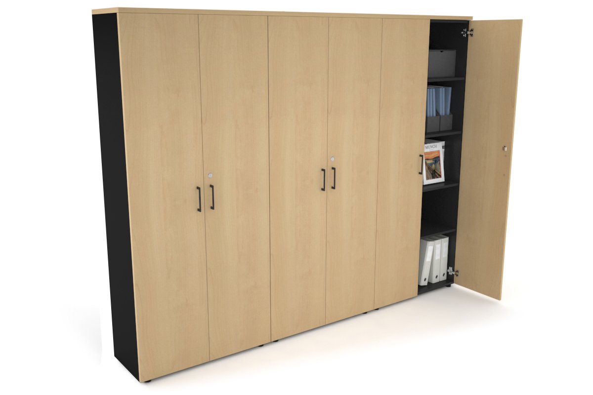 Uniform Large Storage Cupboard with Large Doors [2400W x 1870H x 350D] Jasonl Black maple black handle