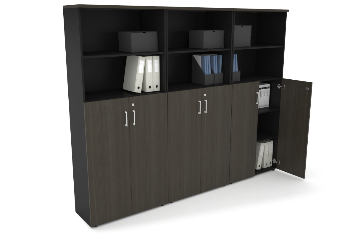 Uniform Large Storage Cupboard with Medium Doors [2400W x 1870H x 350D] Jasonl Black dark oak white handle