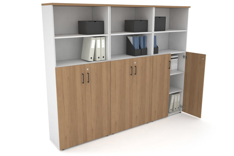 Uniform Large Storage Cupboard with Medium Doors [2400W x 1870H x 350D] Jasonl White salvage oak black handle