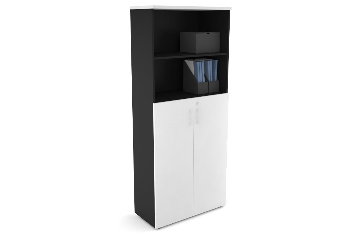 Uniform Large Storage Cupboard with Medium Doors [800W x 1870H x 350D] Jasonl Black white white handle
