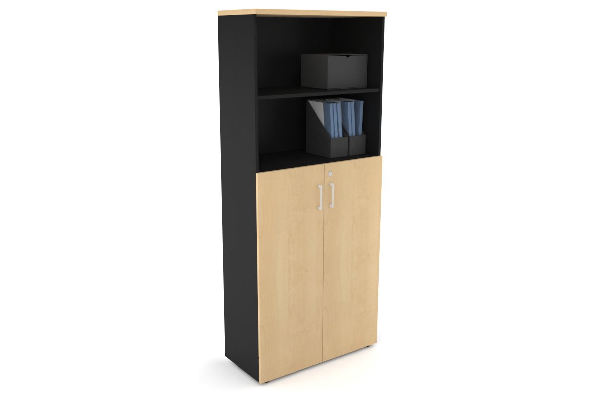 Uniform Large Storage Cupboard with Medium Doors [800W x 1870H x 350D] Jasonl Black maple white handle