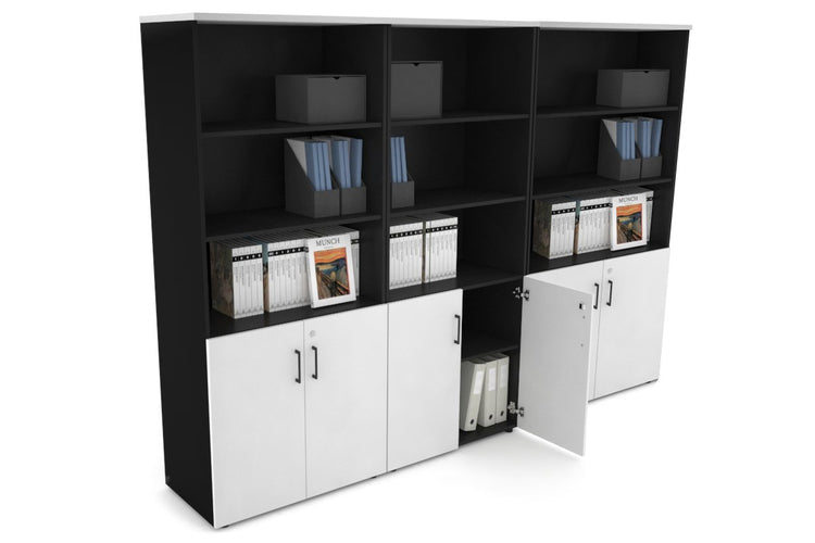 Uniform Large Storage Cupboard with Small Doors [2400W x 1870H x 450D] Jasonl Black white black handle