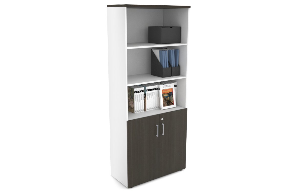 Uniform Large Storage Cupboard with Small Doors [800W x 1870H x 350D] Jasonl White dark oak silver handle
