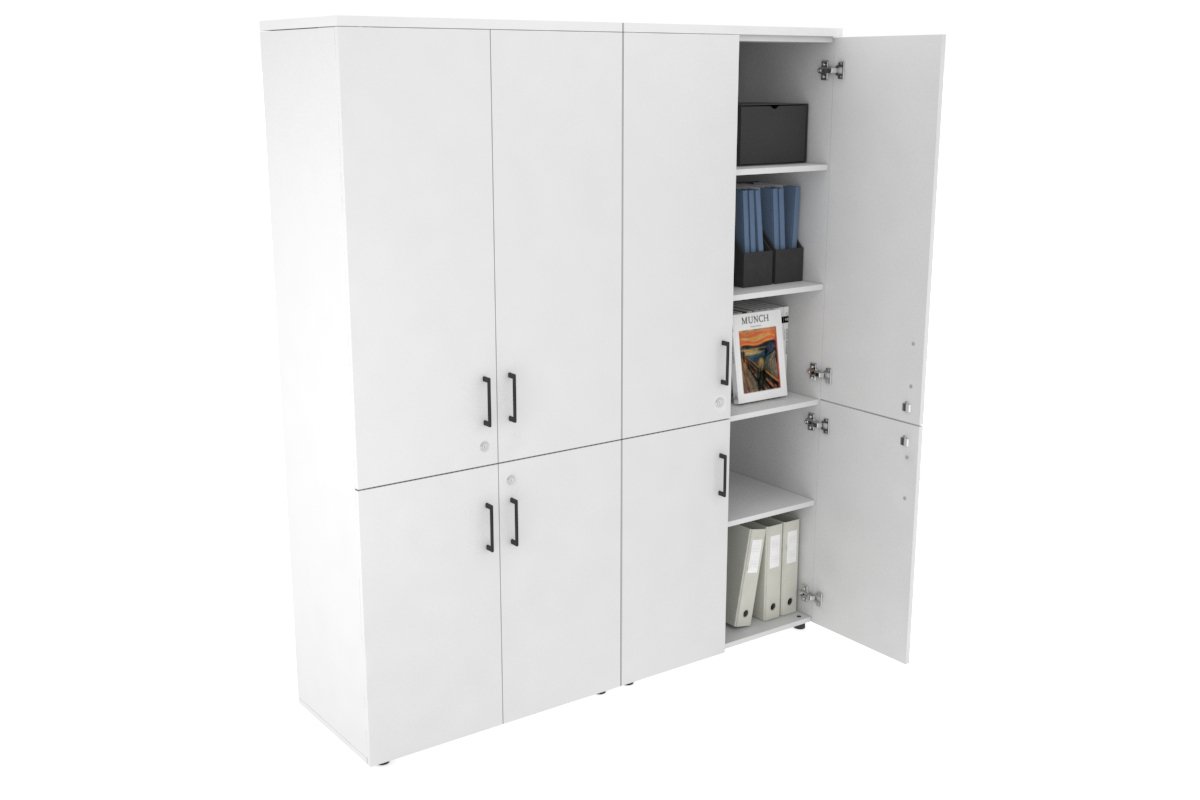 Uniform Large Storage Cupboard with Small & Medium Doors [1600W x 1870H x 450D] Jasonl White white black handle