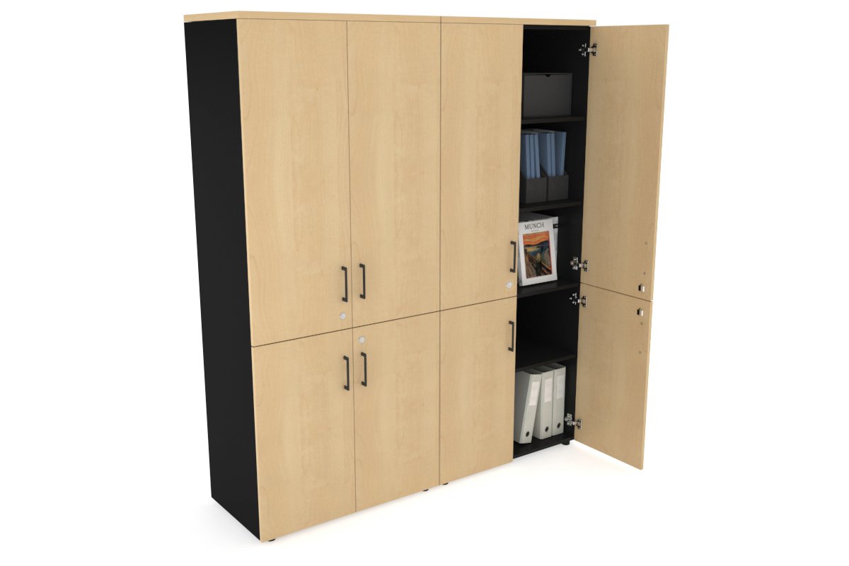 Uniform Large Storage Cupboard with Small & Medium Doors [1600W x 1870H x 450D] Jasonl Black maple black handle