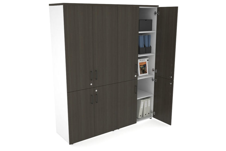 Uniform Large Storage Cupboard with Small & Medium Doors [1600W x 1870H x 450D] Jasonl White dark oak black handle