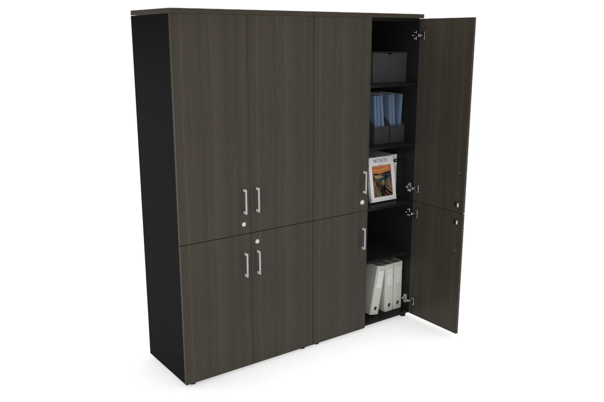 Uniform Large Storage Cupboard with Small & Medium Doors [1600W x 1870H x 450D] Jasonl Black dark oak silver handle