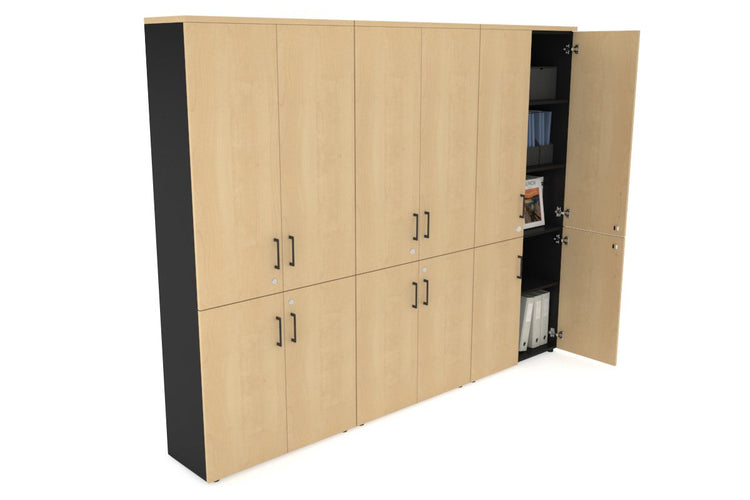 Uniform Large Storage Cupboard with Small & Medium Doors [2400W x 1870H x 350D] Jasonl Black maple black handle