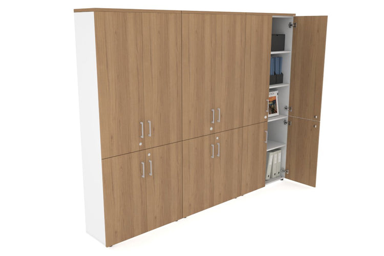 Uniform Large Storage Cupboard with Small & Medium Doors [2400W x 1870H x 350D] Jasonl White salvage oak silver handle