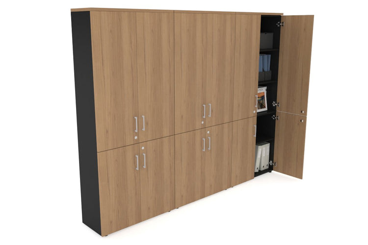 Uniform Large Storage Cupboard with Small & Medium Doors [2400W x 1870H x 350D] Jasonl Black salvage oak silver handle