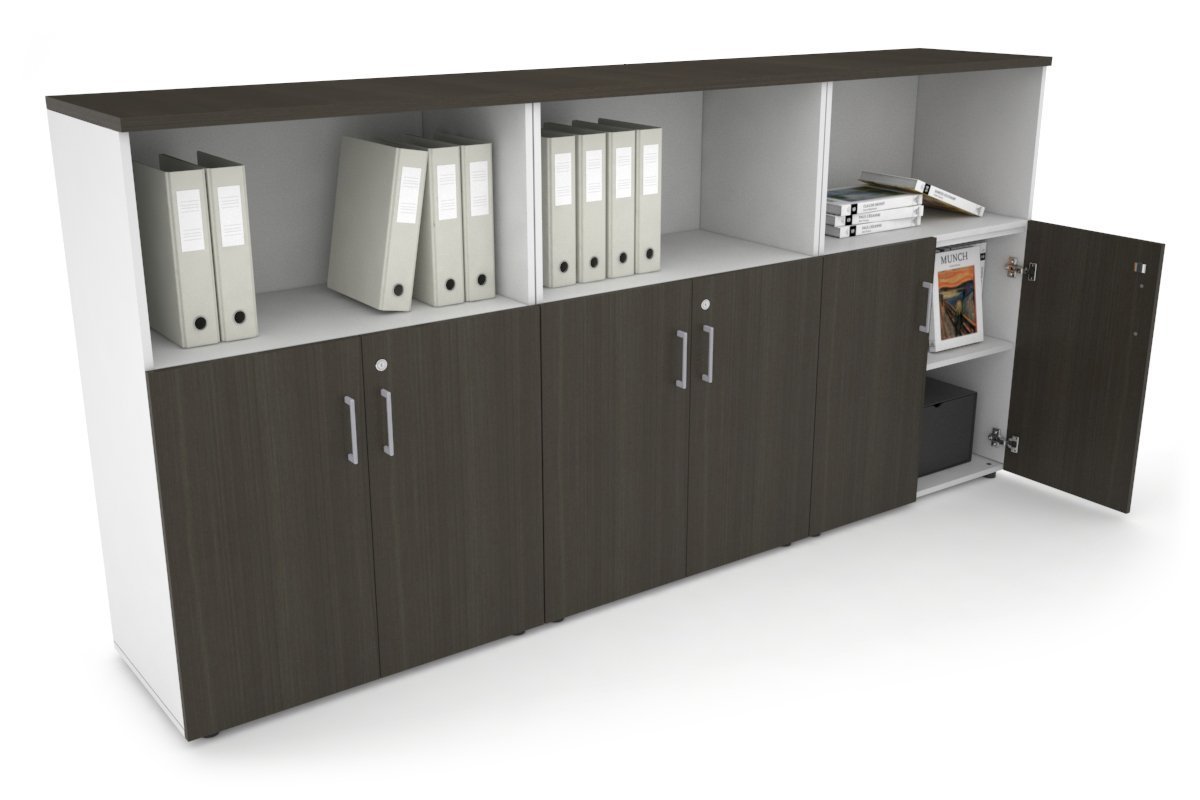 Uniform Medium Storage Cupboard with Small Doors [2400W x 1170H x 450D] Jasonl White dark oak silver handle