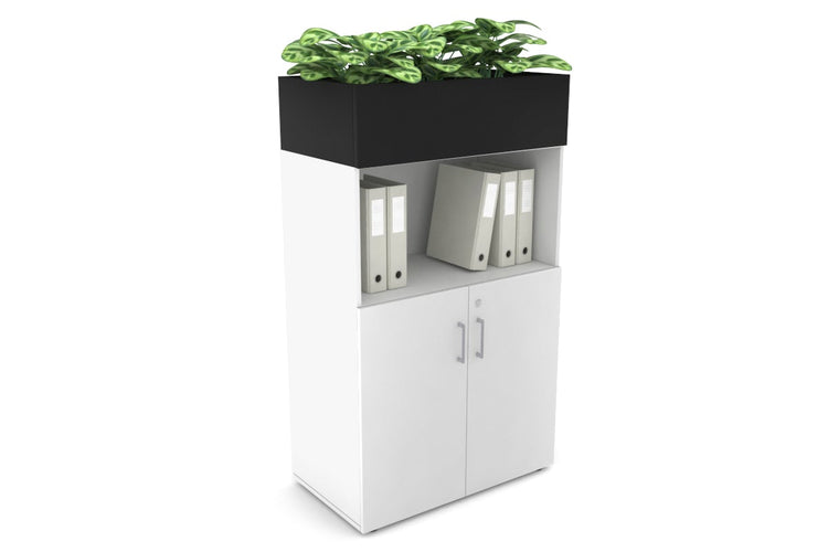 Uniform Medium Storage with Small Doors + Planter Box [800W x 1395H x 428D] Jasonl White black silver handle