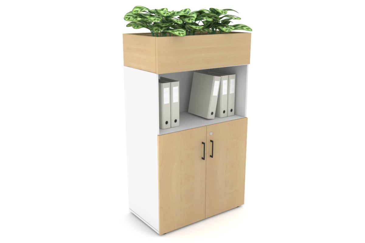 Uniform Medium Storage with Small Doors + Planter Box [800W x 1395H x 428D] Jasonl White maple black handle