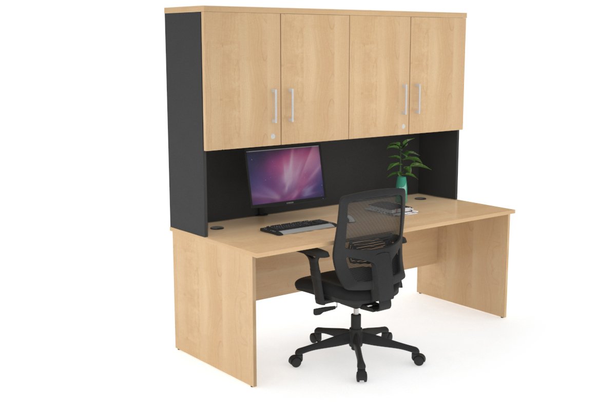 Uniform Panel Desk - Hutch with Doors-Black maple white handle