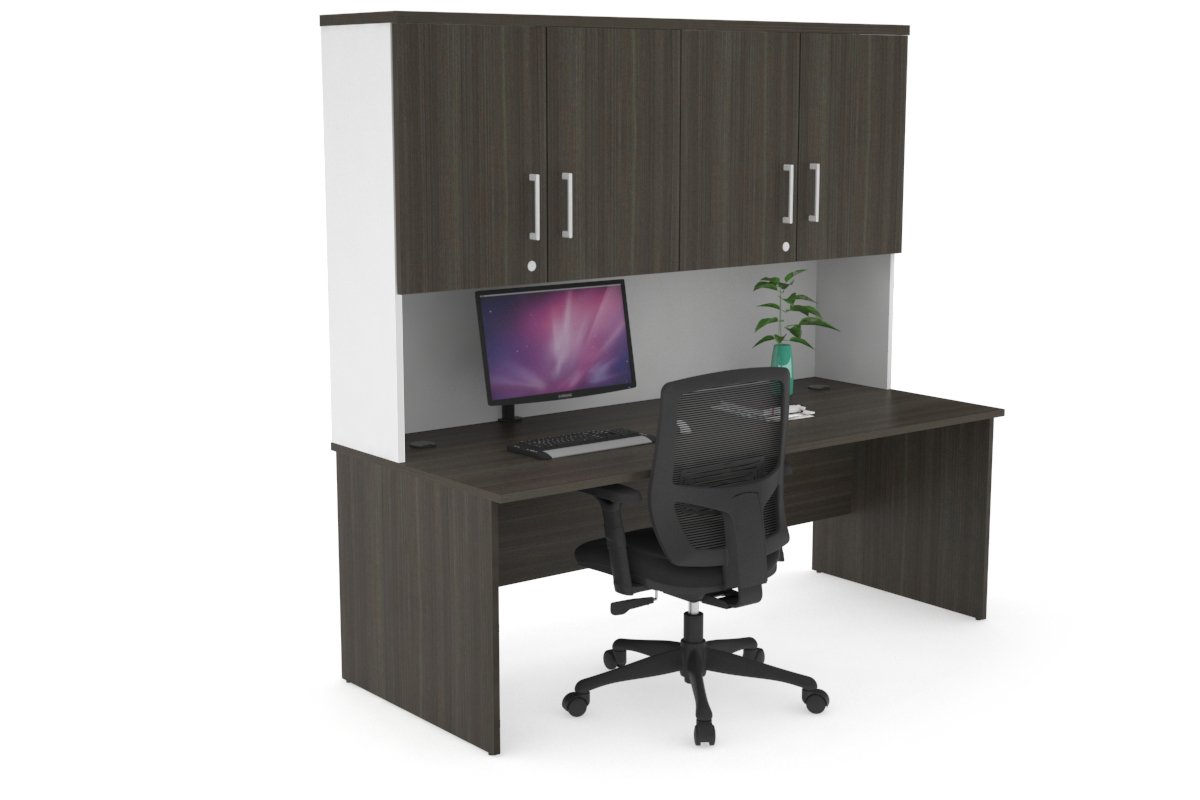 Uniform Panel Desk - Hutch with Doors-White dark oak white handle