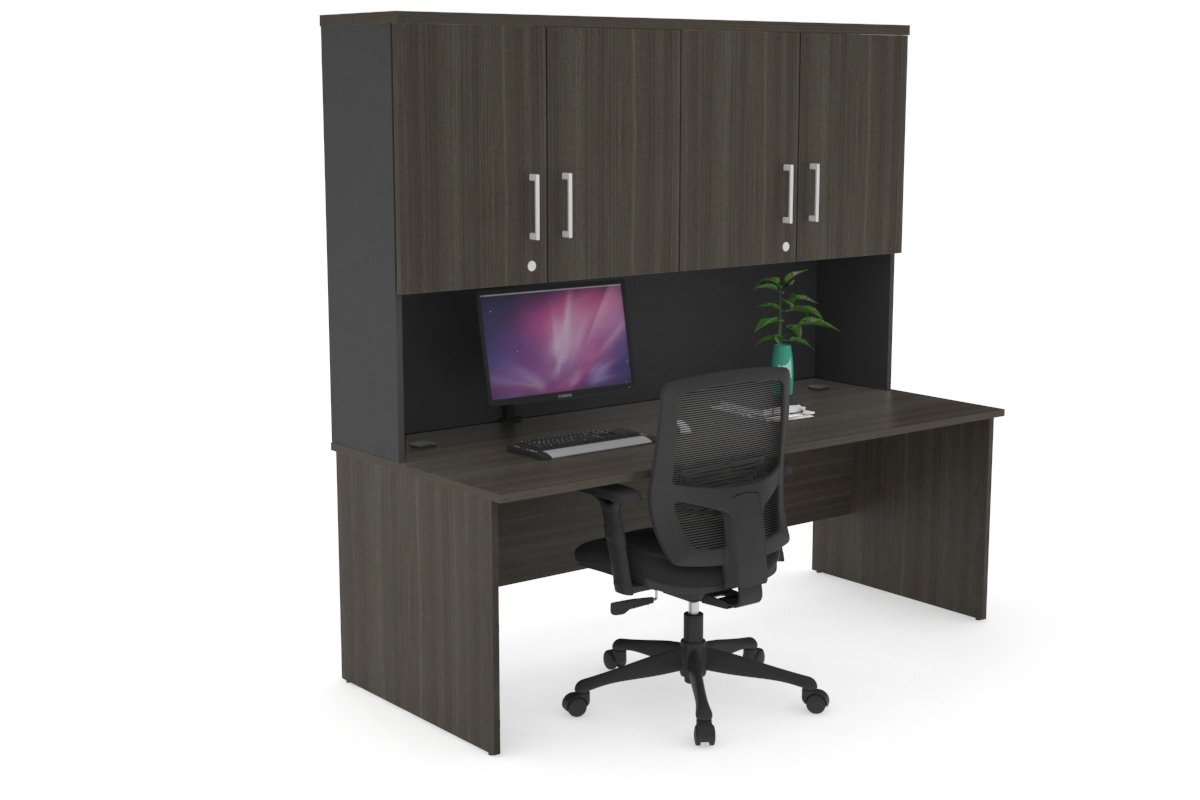 Uniform Panel Desk - Hutch with Doors-Black dark oak white handle