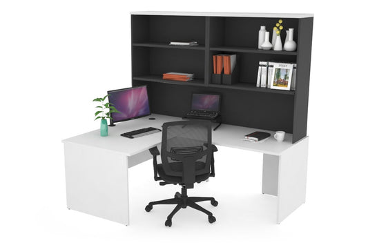 Uniform Panel Return Desk with Open Hutch [1200L x 1600W] Jasonl Black white none