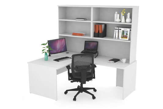 Uniform Panel Return Desk with Open Hutch [1200L x 1600W] Jasonl White white none