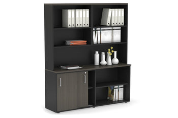- Uniform Sliding 2 Door Credenza and Open Storage Unit with Open Hutch - 1