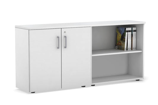 Uniform Small 2 Door and Open Storage Unit [1600W x 750H x 350D] Jasonl white carcass white silver handle