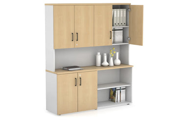 Uniform Small 2 Door and Open Storage Unit- Hutch with Doors Jasonl White maple black handle