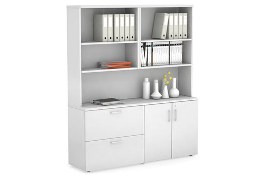 Uniform Small 2 Drawer Lateral File and 2 Door Cupboard with Open Hutch Jasonl White white white handle