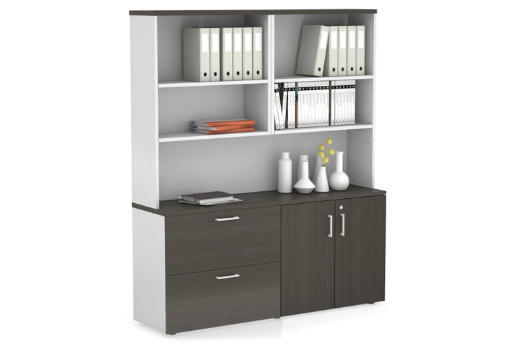 Uniform Small 2 Drawer Lateral File and 2 Door Cupboard with Open Hutch Jasonl White dark oak white handle