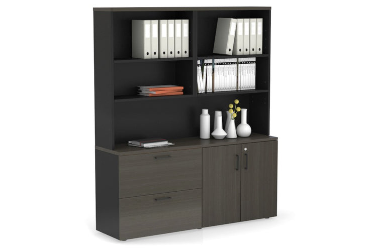 Uniform Small 2 Drawer Lateral File and 2 Door Cupboard with Open Hutch Jasonl Black dark oak black handle