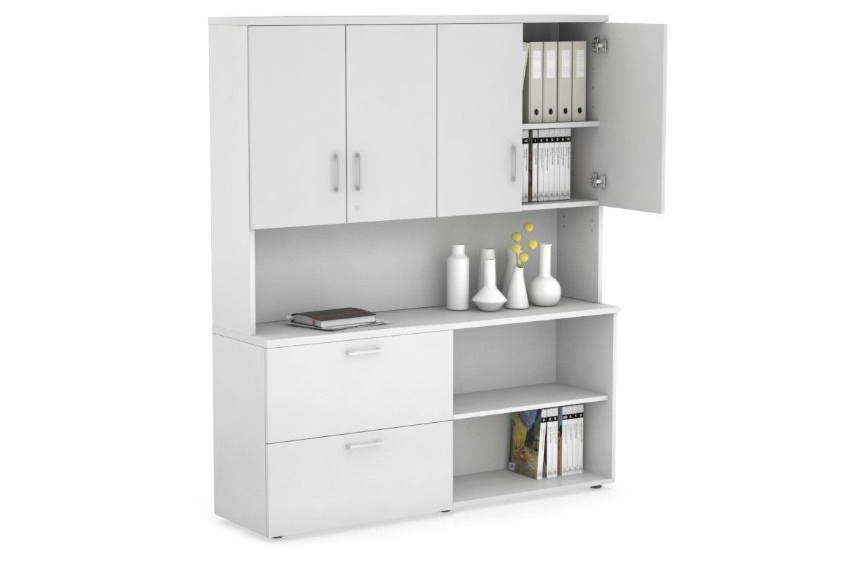 Uniform Small 2 Filing Drawer and Open Storage Unit - Hutch with Doors Jasonl White white white handle