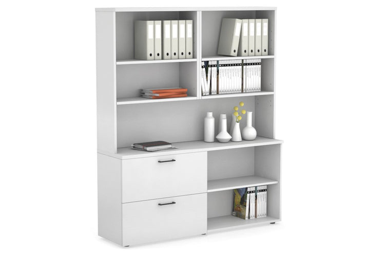 Uniform Small 2 Filing Drawer and Open Storage Unit with Open Hutch Jasonl White white black handle